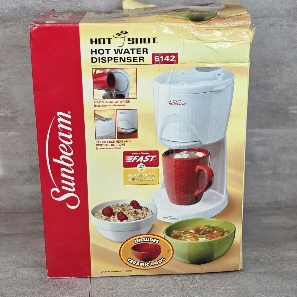 Sunbeam Hot Shot 6142 Hot Water Dispenser 16oz NewOpen Box Includes Ceramic Bowl